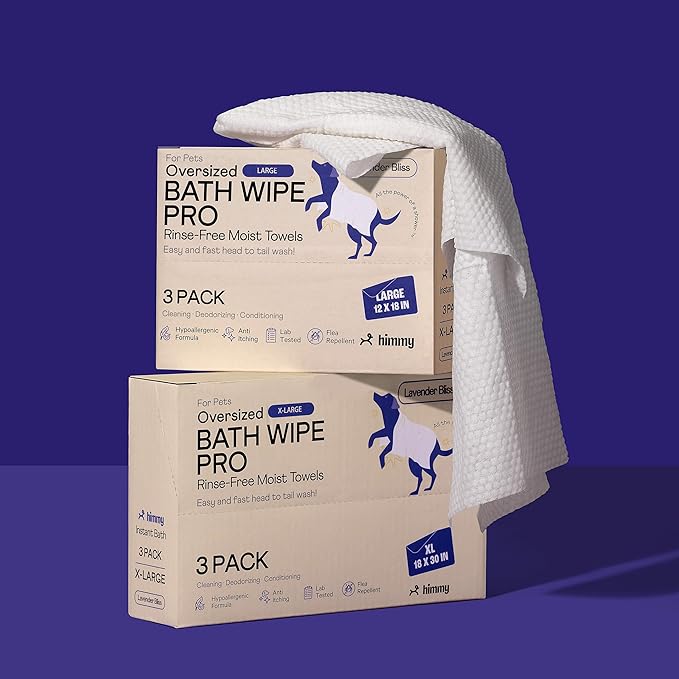 Himmy Large Pet Wipes for Dogs and Cats - 12" x 18" Bath Wipes for Cleaning, Deodorizing, Conditioning, Anti-Itch Grooming, Wet Dog Wipes for Paws, Butt, Ear, Eye, Face, Body Lavender