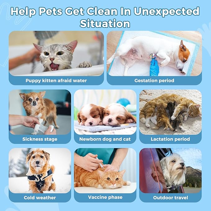 Vannon Extra Thick Pet Bathing Wipes for Dogs & Cats, Cleaning & Odor-Controlling Grooming Gloves, Nourish Fur Glove Wipes for Daily Care and Traveling, Rinse Free, Unscented, 4 Pack, 24 PCS