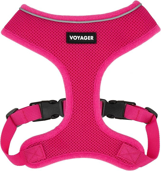 Voyager Aerolite No Pull Mesh Dog Harness with Lightweight, Soft, Breathable, Reflective Stitching, and Adjustable Straps for Walking, Running, Training, Heavy Duty and Durable - Fuchsia, S