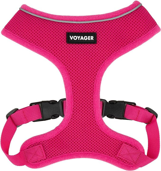 Voyager Aerolite No Pull Mesh Dog Harness with Lightweight, Soft, Breathable, Reflective Stitching, and Adjustable Straps for Walking, Running, Training, Heavy Duty and Durable - Fuchsia, L