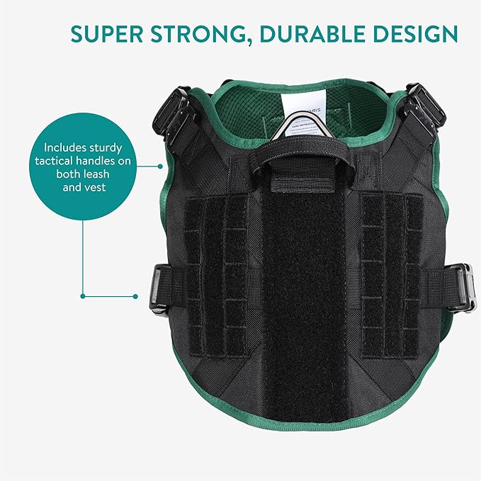 Navaris Tactical Dog Harness and Vest Set - Strong & Adjustable Fit with Metal D Ring, Front Buckles, and Handle - for Military Service Training or Assistance Dogs - Medium
