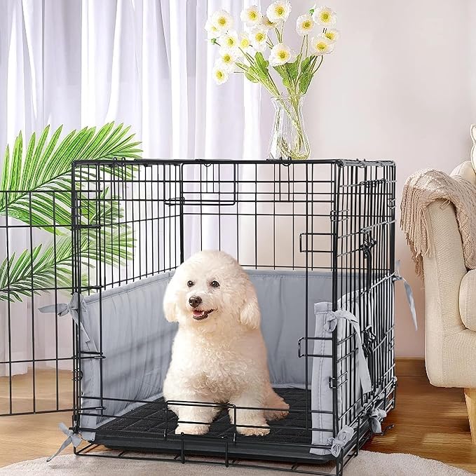 Hombys Dog Crate Bumper with Ties - Soft Crate Accessory -Kennel Cover - Training Pads for Front Door Crates, 30"x18", Gray