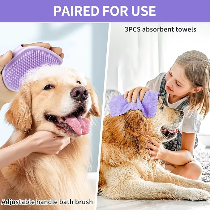 Dog Paw Cleaner for Dogs, (with 3Pcs Absorbent Towels & Adjustable Bath Brush) Dog Paw Washer, Pet Foot Cleaner (Purple, Medium)