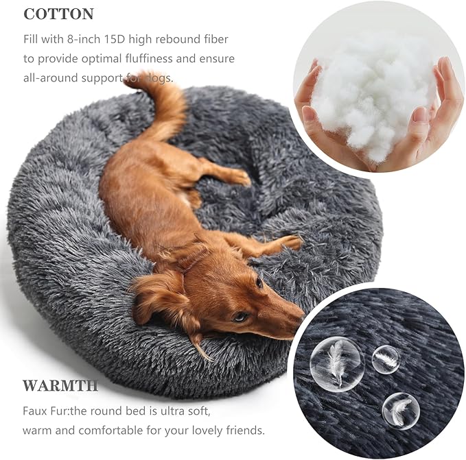 Calming Bed for Dogs 30 Inches Dark Gray Dog Beds for Medium Dogs Washable Anti-Anxiety Dog Beds for Medium Dogs