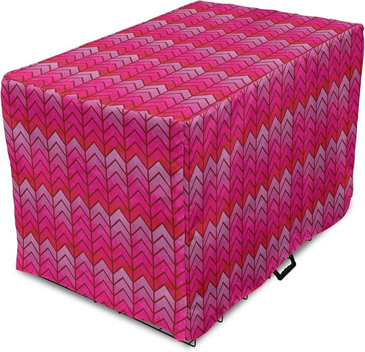 Lunarable Chevron Dog Crate Cover, Surreal Chevron Pattern Geometric Vibrant Colored Ornamental Illustration, Easy to Use Pet Kennel Cover for Medium Large Dogs, 42 Inch, Magenta Red Violet