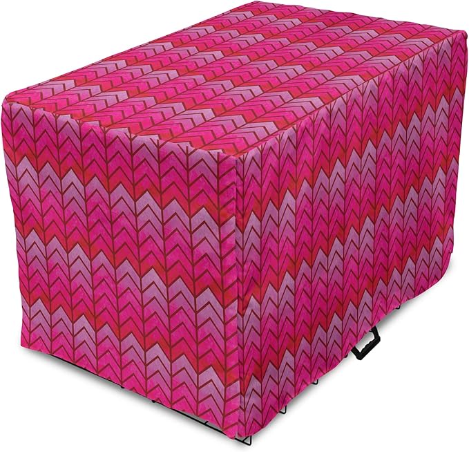 Lunarable Chevron Dog Crate Cover, Surreal Chevron Pattern Geometric Vibrant Colored Ornamental Illustration, Easy to Use Pet Kennel Cover for Medium Large Dogs, 48 Inch, Magenta Red Violet