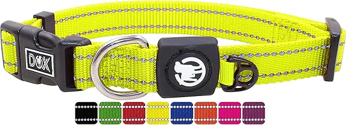 DDOXX Reflective Nylon Dog Collar - Strong and Adjustable Collars Dogs - S (Yellow)