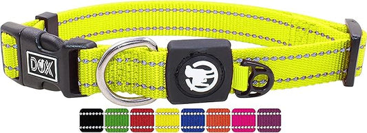 DDOXX Reflective Nylon Dog Collar - Strong and Adjustable Collars Dogs - S (Yellow)