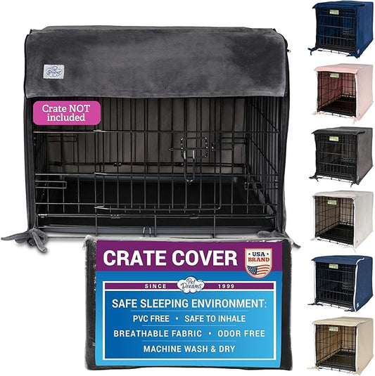 Pet Dreams Dog Crate Cover - Breathable Fabric Kennel Topper for Double-Door Crates, Fits iCrate Dog Cages 18, 24, 30, 36, 42, 48 Inches (Grey, Small, 24")