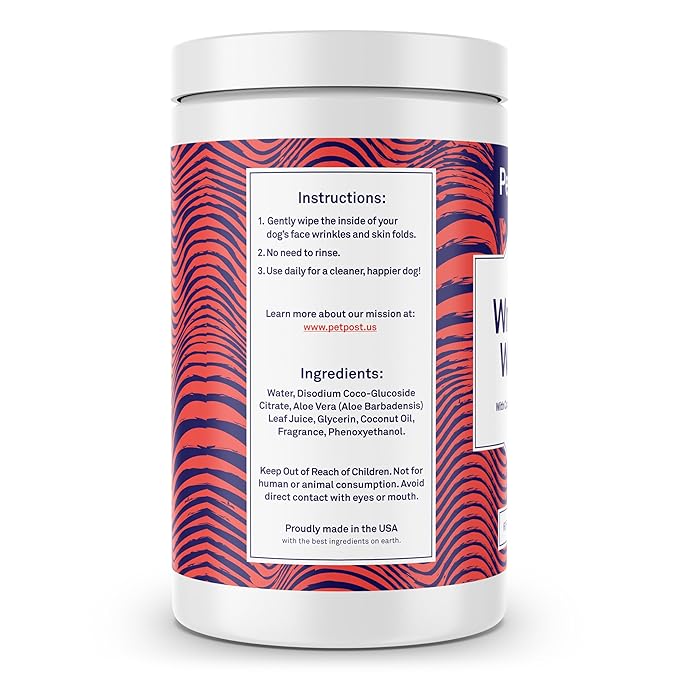 Petpost | Bulldog Wrinkle Wipes for Dogs - 7”x5” XL Wipes in Coconut Oil Solution - Soothes & Cleans Pug Wrinkles and Folds 60 ct.