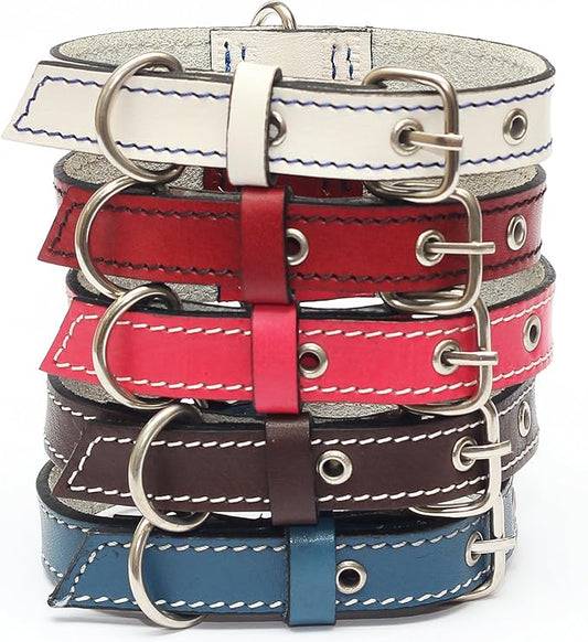 Premium Leather Collars with Stainless Steel Buckles (9"-12", Pink)