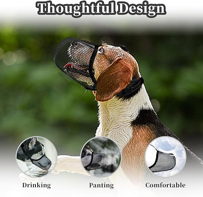 Black Dog Muzzle, Breathable Soft Muzzle for Small Dogs to Anti & Prevent Barking Biting Chewing, Reflective & Adjustable Basket Muzzle with Air Mesh for Toy Poodles Black S