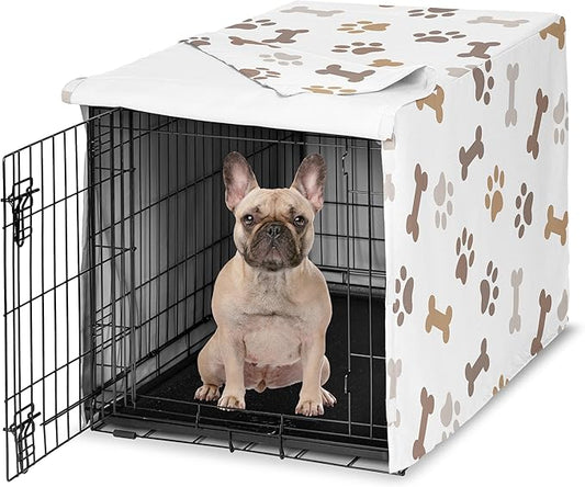 Sweet Jojo Designs Bone Paw Print Dog Crate Cover – Kennel Covers for 30 Inch Pet Cage Small/Medium - Neutral Grey Taupe Brown Modern Off White Gray Tan Puppy