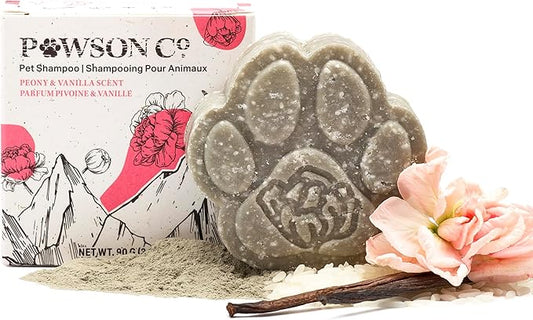 Pawson Dog Shampoo Bar - Natural Pet Shampoo with Rice Water and Aloe for Animals, Puppy Essentials, Peony Vanilla Scent