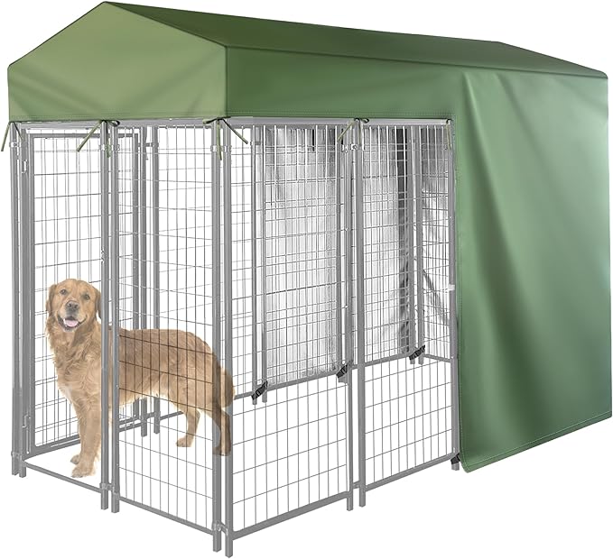 Outdoor Dog Kennel Cover Half Coverage for 8'Dx4'Wx6'H 600D Heavy Duty Waterproof Kennel Covers for Dog Cages(Cover Only) Greenish Color
