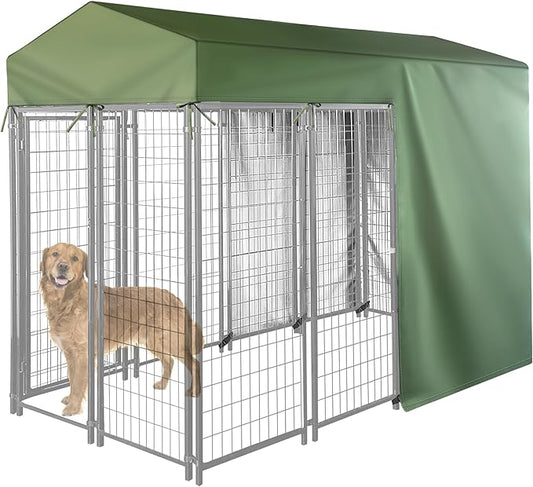 Outdoor Dog Kennel Cover Half Coverage for 8'Dx4'Wx6'H 600D Heavy Duty Waterproof Kennel Covers for Dog Cages(Cover Only) Greenish Color