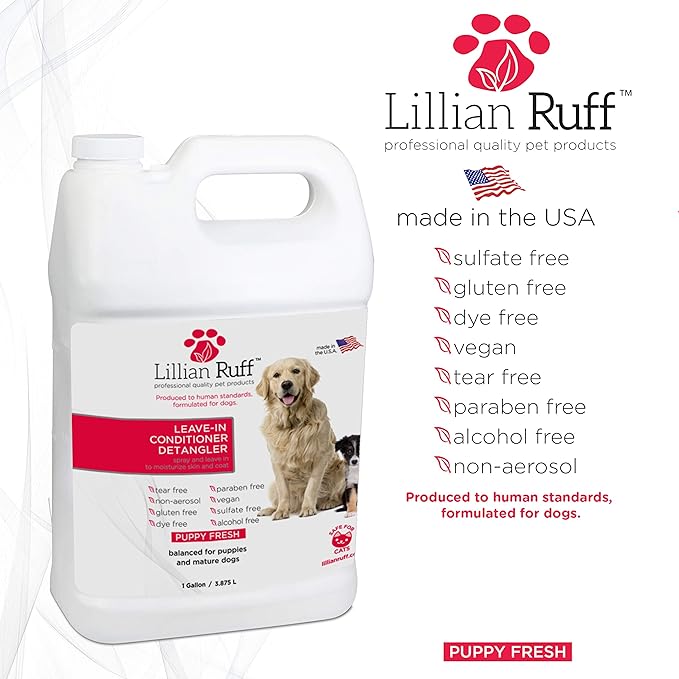 Lillian Ruff Leave-In Dog Conditioner & Detangler Spray - pH Balanced After-Bath No Rinse Hydrating Dog Conditioning Spray - Silky Shine Spray For Dry Skin Itch Relief, Detangling & Dematting (Gallon)