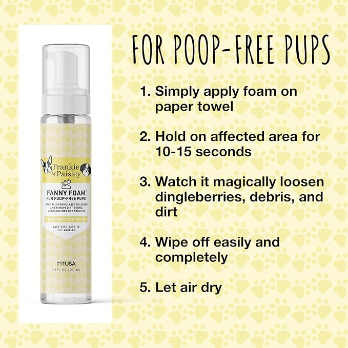 Fanny Foam No Rinse Waterless Dog Shampoo and Paw Cleaner for Dogs | Dingleberry Removal | Easy Glide Formula Loosens Stuck On Dirt, Debris from Fur Painlessly and Safely | Puppy and Senior Approved