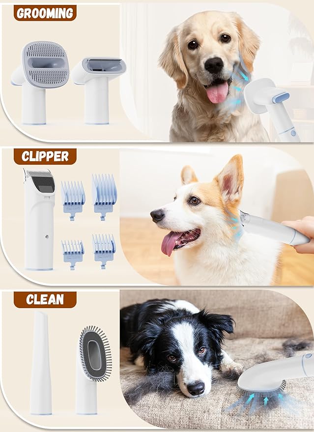 Moonflor Dog Grooming Kit with 2.5L Large-Capacity 10Kpa Vacuum for Shedding, Low Noise Hair Remover with 4 Proven Pet Grooming Supplies, Quiet Hair Clippers Set for Cats & Dogs