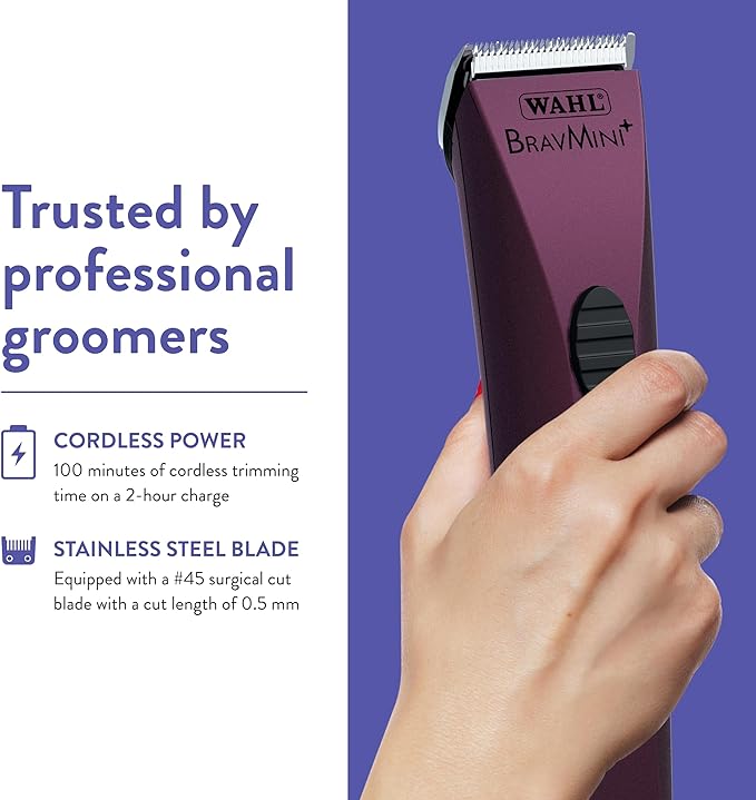 Wahl Professional Animal Bravmini+ Pet, Dog, Cat, & Horse Cordless Trimmer Kit - Purple