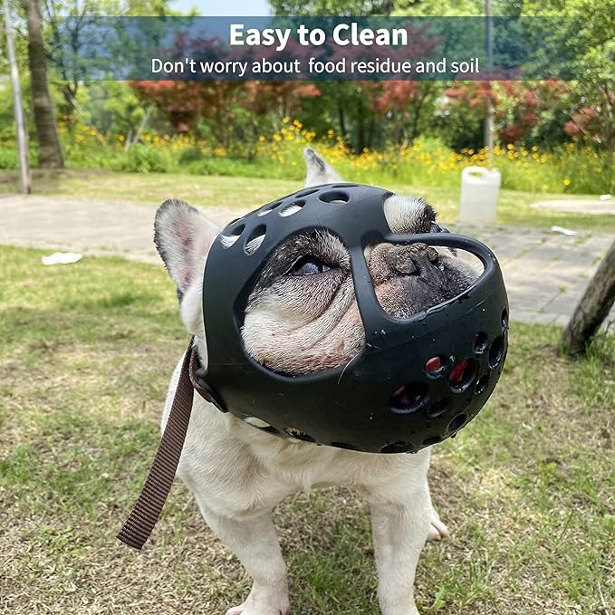 BARKLESS Short Snout Dog Muzzle, Soft Silicone Flat Faced Muzzle for French Bulldog Shih Tzu and Pug for Biting Chewing Licking and Grooming, Allows Panting