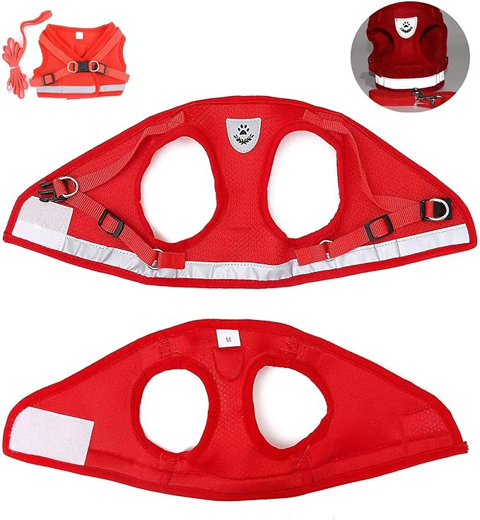 FEimaX Dog Harness and Leash Set for Walking, Soft Mesh Adjustable Easy Control Lightweight Cat Vest Harnesses with Reflective Strips, Escape Proof Small Dogs Cats Vests (Red, Large)