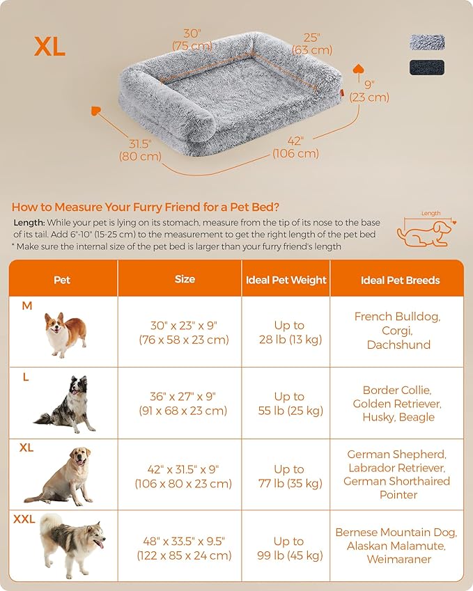 Feandrea Dog Bed, Orthopaedic Dog Sofa Bed for Medium and Large Dogs, Waterproof Ped Bed with Removable Washable Cover, 42 x 31.5 x 9 Inches, Gray Ombré UPGW233G01