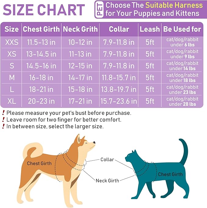 GAMUDA Small Dog Harness Collar and Leash Set, Step in No Chock No Pull Soft Mesh Adjustable Dog Vest Harnesses Plaid Reflective for Dogs Puppy Cats Kitten Rabbit (Purple Flower, XS)