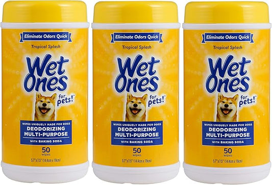 Wet Ones for Pets Deodorizing Multi-Purpose Dog Wipes with Baking Soda Dog Deodorizing Wipes for All Dogs in Tropical Splash Scent, Wipes for Deodorizing Dogs (Pack of 3,150 Count Total)