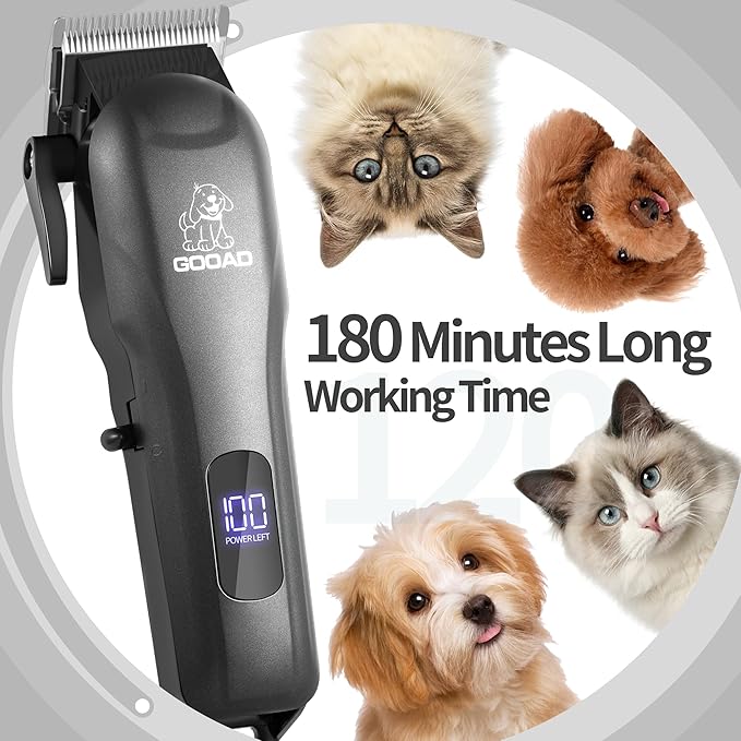 Dog Clippers for Grooming, Cordless,Low Noise, Electric Quiet,Rechargeable, Pet Hair Clippers for Thick Coats, Dog Trimmer Grooming Kit, Shaver for Small and Large Dogs Cats,Black