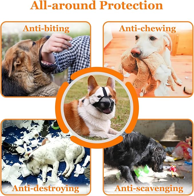 Crazy Felix Dog Muzzle, Soft Mesh Muzzle for Small Medium Large Dogs Labrador German Shepherd, Breathable Adjustable Muzzles for Biting, Chewing, and Scavenging, Allows Panting and Drinking(Grey,S)