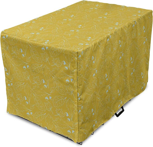 Ambesonne Leaves Dog Crate Cover, Hand Drawn Oak Leaf and Ahorn Trees Sketch Style Illustration, Easy to Use Pet Kennel Cover for Cats & Medium Dogs, 30 Inch, Earth Yellow Multicolor