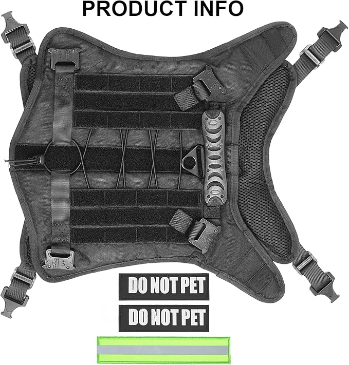 Tactical Dog Harness with All 4 Metal Buckle, Working Dog Vest with Reflective Patch and Reflective Do Not Pet Patch, Dog Vest Harnesses with Handle, Black for Small,Medium, Large Dog, M Size