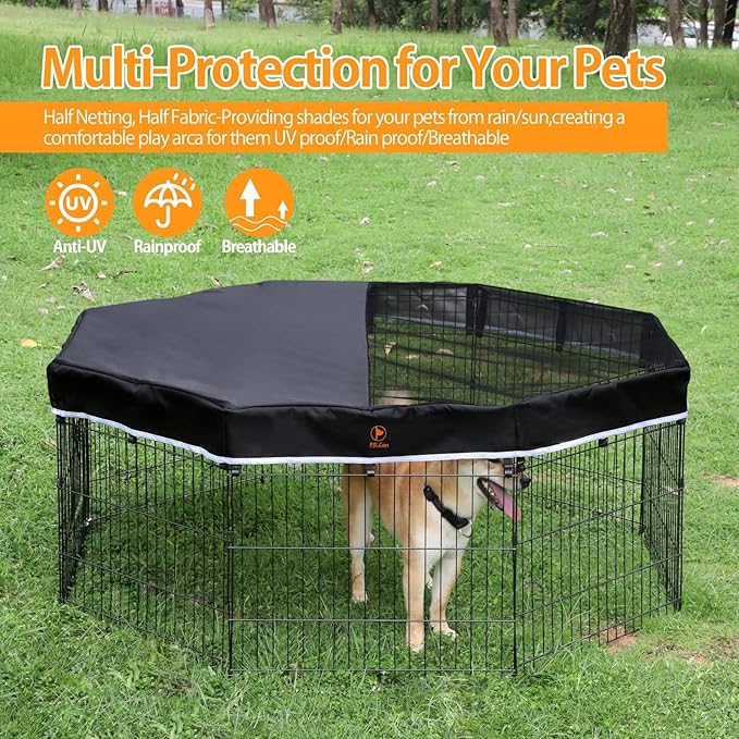 PJYuCien Dog Playpen Bottom Pad + Top Cover,Fits 24 Inch 8 Panels Regular Octagon Metal Exercise Pet Pen,Black (Note:Playpen Not Included !!!!)