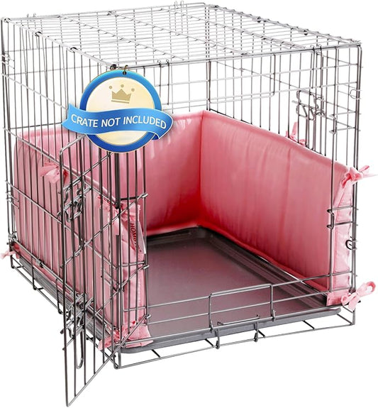 Hombys Dog Crate Bumper with Ties - Soft Crate Accessory -Kennel Cover - Training Pads for Front Door Crates, 24"x18", Pink