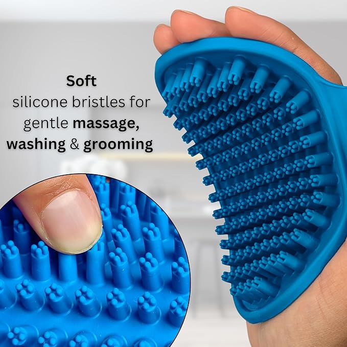 Dog Bath Brush - Silicone Grooming and Shedding Brush for Dogs & Cats, Puppy Essentials Dog Shampoo Brush, Pet Hair Removal Tool for Deep Clean & Massage