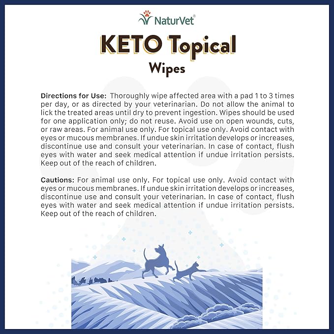 NaturVet Keto Topical Wipes for Dogs, Cats & Horses 50 Count