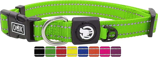 DDOXX Reflective Nylon Dog Collar - Strong and Adjustable Collars Dogs - M (Green)