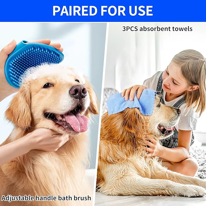Dog Paw Cleaner for Dogs, (with 3Pcs Absorbent Towels & Adjustable Bath Brush) Dog Paw Washer, Pet Foot Cleaner (Deep Blue, Medium)