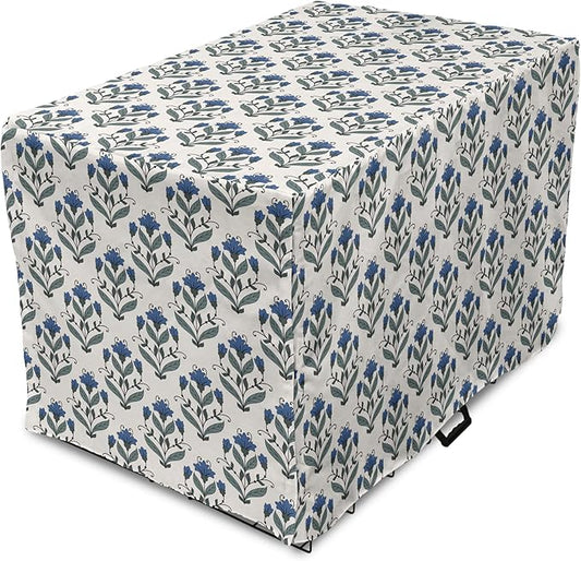 Ambesonne Floral Dog Crate Cover, Rhythmic Leaves Flowers Blossoms Nostalgic Style, Easy to Use Pet Kennel Cover for Small Dogs Puppies Kittens, 22 Inch, Champagne Multicolor