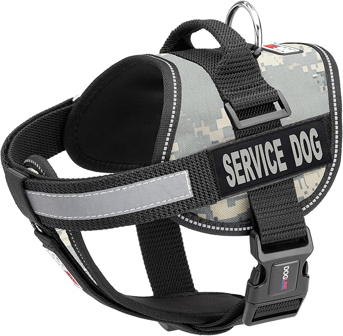 Dogline Unimax Service Dog Harness Vest with Removable Service Dog Patches Adjustable Straps Breathable Neoprene for Medical Identification Training Dogs Girth 22 to 30 in Urban Camo