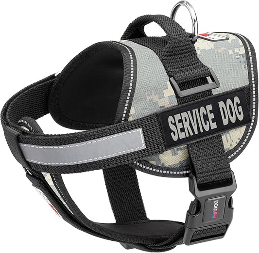 Dogline Unimax Service Dog Harness Vest with Removable Service Dog Patches Adjustable Straps Breathable Neoprene for Medical Identification Training Dogs Girth 22 to 30 in Urban Camo