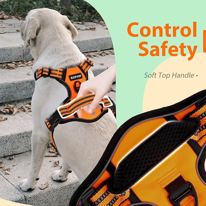 Dog Harness,No Pull Pet Harness Adjustable Reflective Pet Harness Easy Control Handle for Small to Large Dogs Soft Padded Puppy Vest (Orange, Medium)