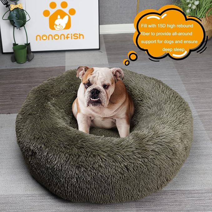 nononfish Dog Bed Mat for Medium Dogs, Army Green Orthopedic Pet Bed, 30x30x7 inches, High Density Fiber Cotton, Stuffed, Washable, Indoor, 30 pounds Weight Capacity