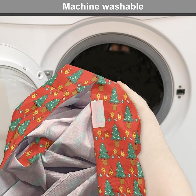 Lunarable Christmas Dog Crate Cover, Baubles Jingle Bells Pine Trees Motifs Colorful Composition Print, Easy to Use Pet Kennel Cover for Medium Large Dogs, 48 Inch, Vermilion Multicolor