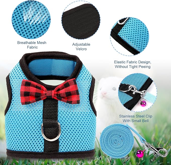 Rypet Small Animal Harness and Leash - Soft Mesh Small Pet Harness with Safe Bell, No Pull Comfort Padded Vest for Small Pet Blue M