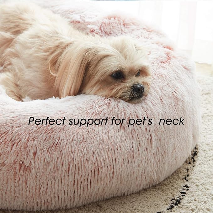 WESTERN HOME WH Calming Dog & Cat Bed, Anti-Anxiety Donut Cuddler Warming Cozy Soft Round Bed, Fluffy Faux Fur Plush Cushion Bed for Small Medium Dogs and Cats