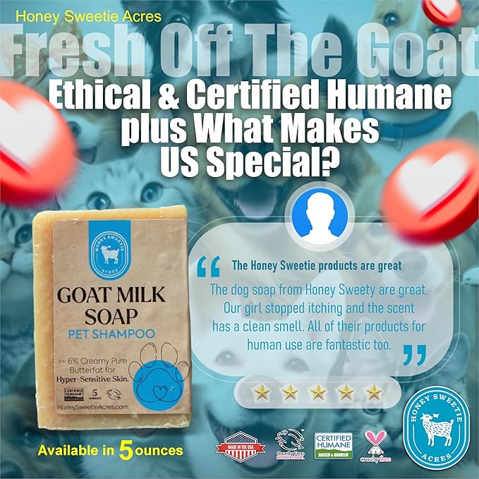 Honey Sweetie Acres 1 Pack All-Natural Pet Shampoo Bar with Fresh Goat Milk - Moisturizing Relief for Dry, Itchy Skin - Leaves A Fresh, Clean Scent - Eliminate Dirty Pet Odor, 5 oz Bar (1 Count)