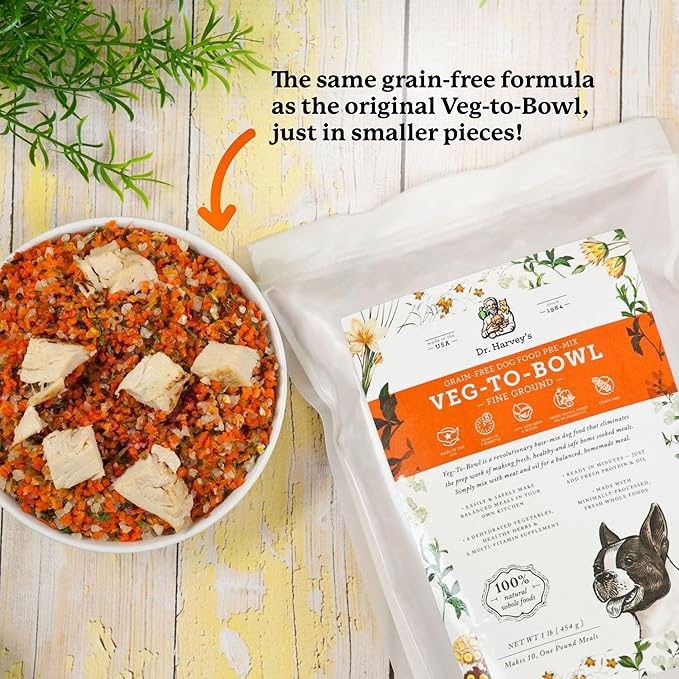 Dr. Harvey's Veg-to-Bowl Fine Ground Dog Food, Human Grade Dehydrated Base Mix for Dogs, Grain Free Holistic Mix for Small Dogs (3 Pounds)