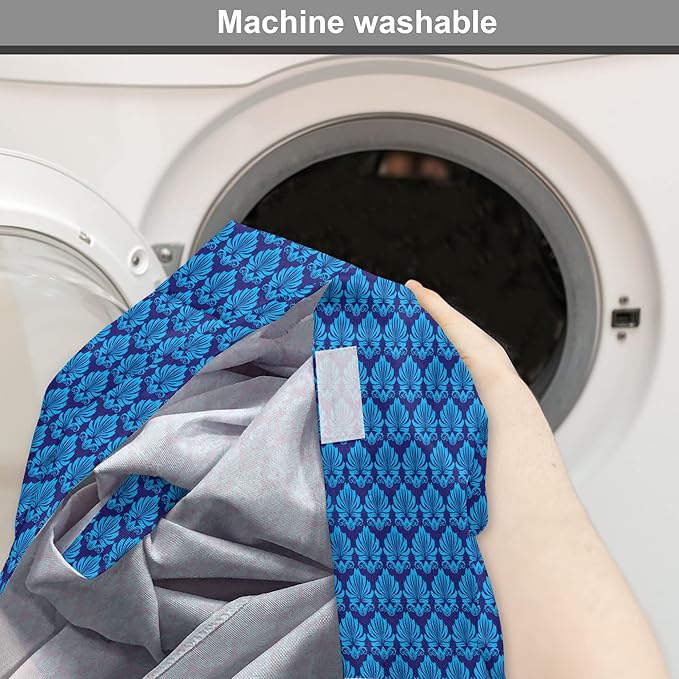 Lunarable Damask Blue Dog Crate Cover, Repeating Simplistic Pattern Rococo Inspired Royalty Essential Motif, Easy to Use Pet Kennel Cover for Medium Large Dogs, 48 Inch, Indigo and Sky Blue